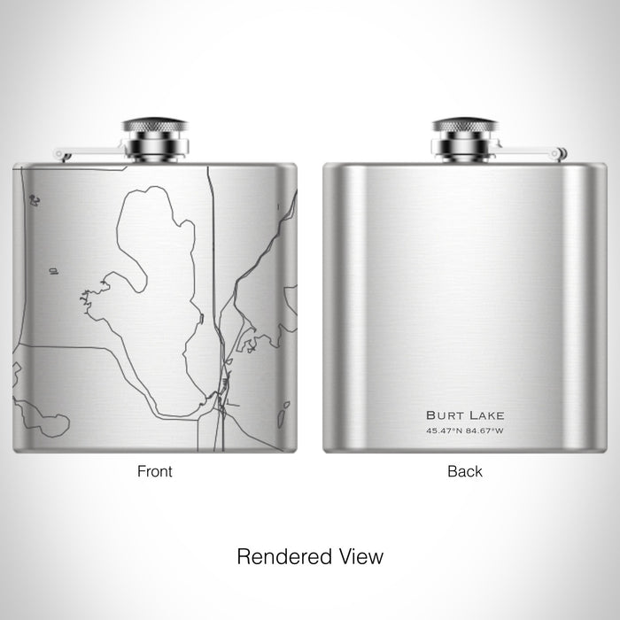 Rendered View of Burt Lake Michigan Map on 6oz Stainless Steel Flask