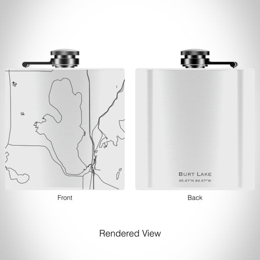Rendered View of Burt Lake Michigan Map on 6oz Stainless Steel Flask in White