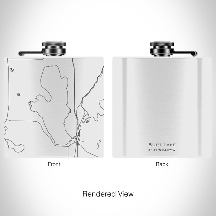 Rendered View of Burt Lake Michigan Map on 6oz Stainless Steel Flask in White