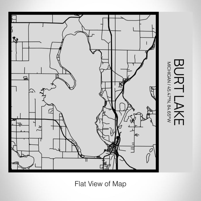 Rendered View of Burt Lake Michigan Map on 17oz Stainless Steel Insulated Tumbler in Tactile Lines with Succulent in Background