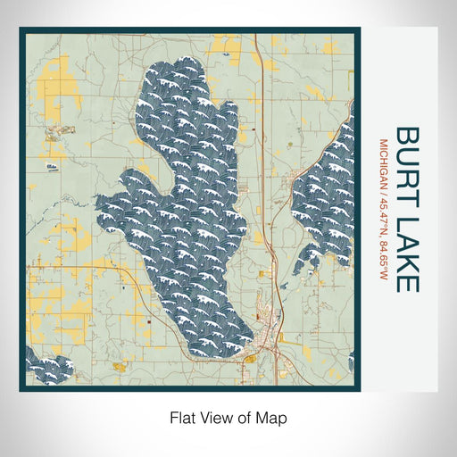 Rendered View of Burt Lake Michigan Map on 17oz Stainless Steel Insulated Tumbler in Woodblock Map Style