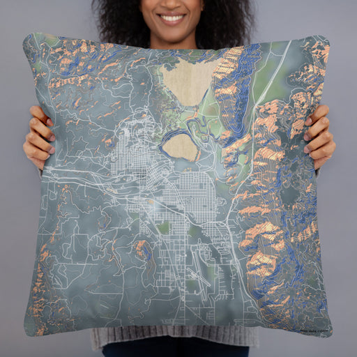 Person holding 22x22 Custom Butte Montana Map Throw Pillow in Afternoon