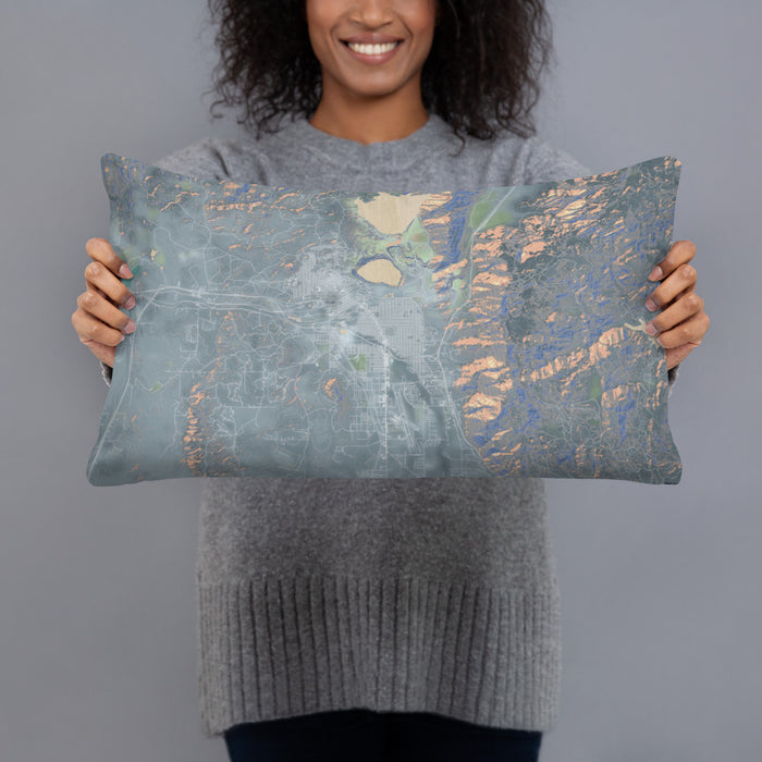 Person holding 20x12 Custom Butte Montana Map Throw Pillow in Afternoon
