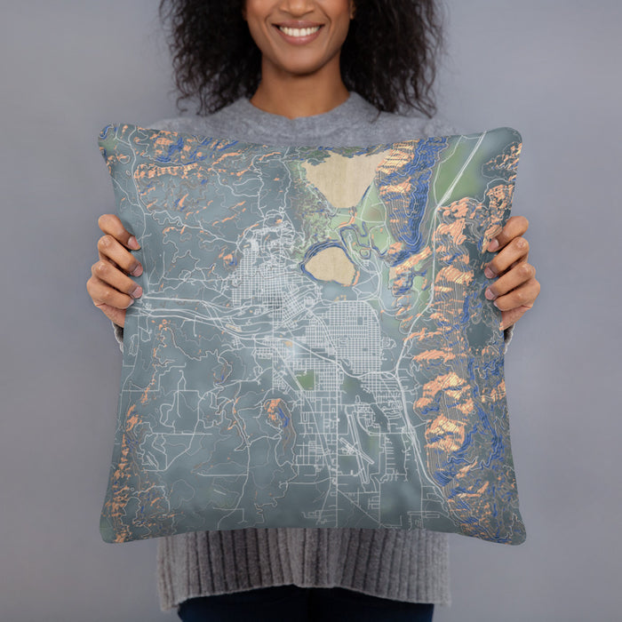 Person holding 18x18 Custom Butte Montana Map Throw Pillow in Afternoon