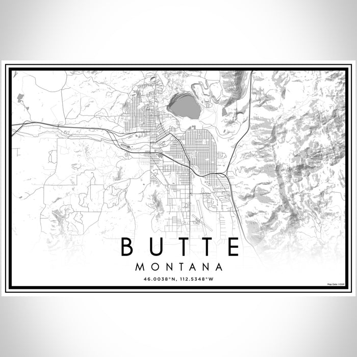 Butte Montana Map Print Landscape Orientation in Classic Style With Shaded Background