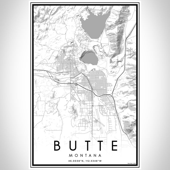 Butte Montana Map Print Portrait Orientation in Classic Style With Shaded Background