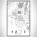 Butte Montana Map Print Portrait Orientation in Classic Style With Shaded Background