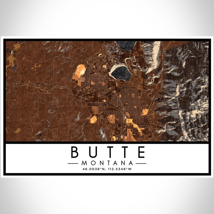 Butte Montana Map Print Landscape Orientation in Ember Style With Shaded Background