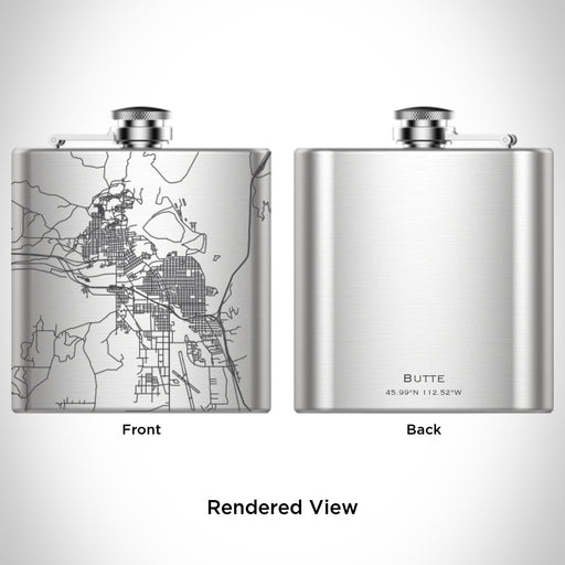 Rendered View of Butte Montana Map Engraving on 6oz Stainless Steel Flask