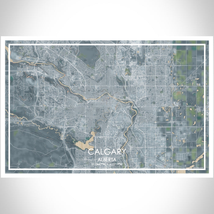 Calgary Alberta Map Print Landscape Orientation in Afternoon Style With Shaded Background