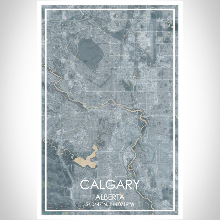 Calgary Alberta Map Print Portrait Orientation in Afternoon Style With Shaded Background