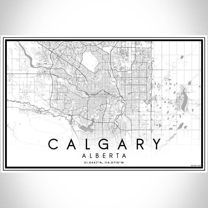 Calgary Alberta Map Print Landscape Orientation in Classic Style With Shaded Background