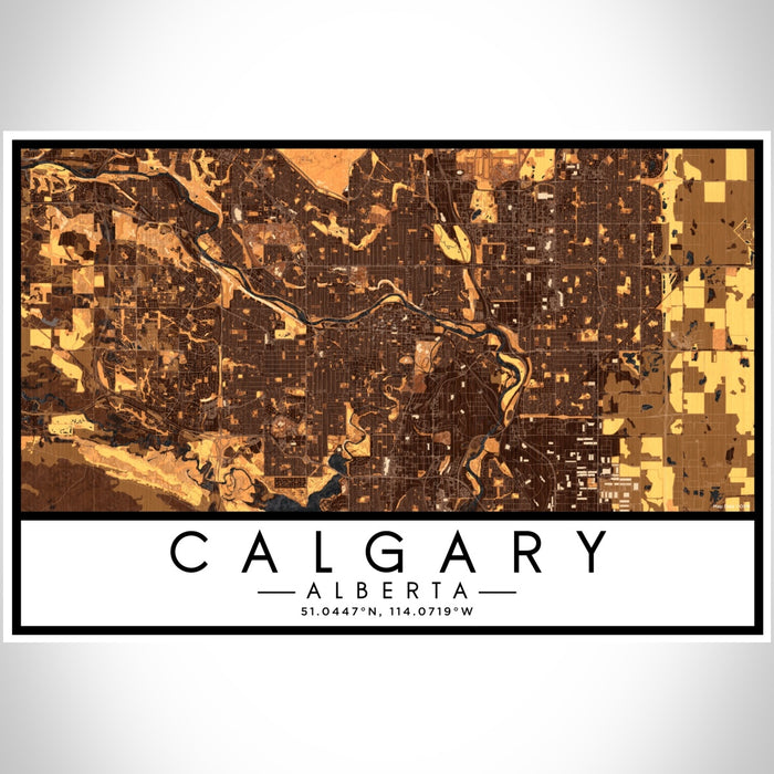 Calgary Alberta Map Print Landscape Orientation in Ember Style With Shaded Background