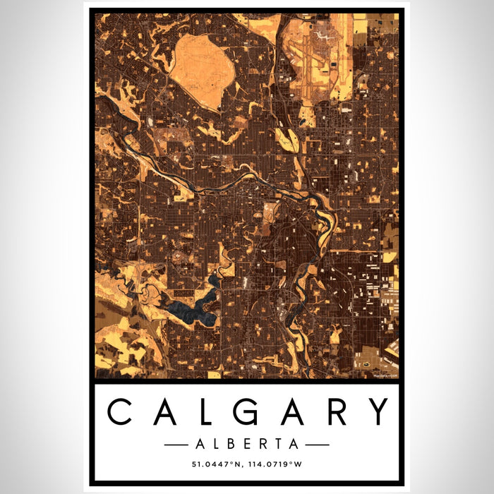 Calgary Alberta Map Print Portrait Orientation in Ember Style With Shaded Background