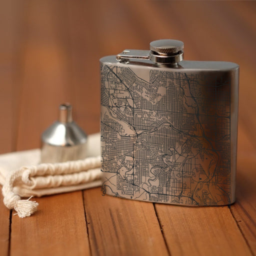 Calgary Alberta Custom Engraved City Map Inscription Coordinates on 6oz Stainless Steel Flask