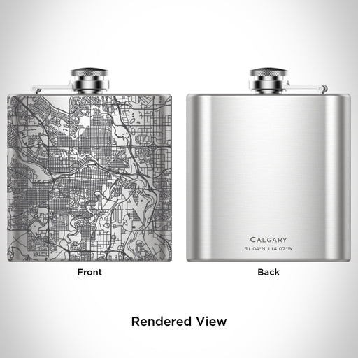 Rendered View of Calgary Alberta Map Engraving on 6oz Stainless Steel Flask