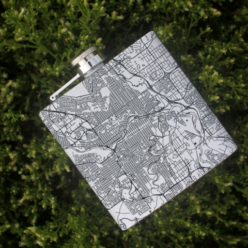 Calgary Alberta Custom Engraved City Map Inscription Coordinates on 6oz Stainless Steel Flask in White