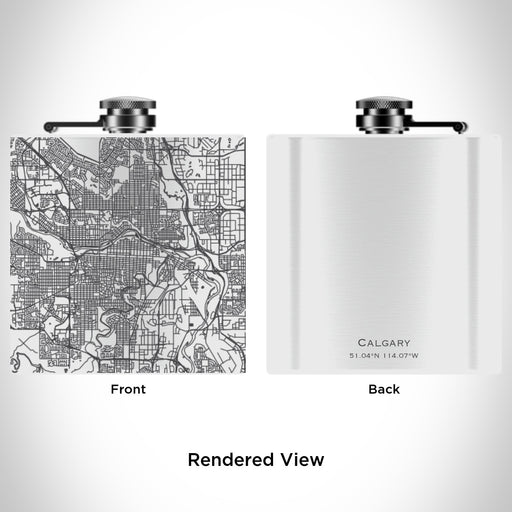 Rendered View of Calgary Alberta Map Engraving on 6oz Stainless Steel Flask in White