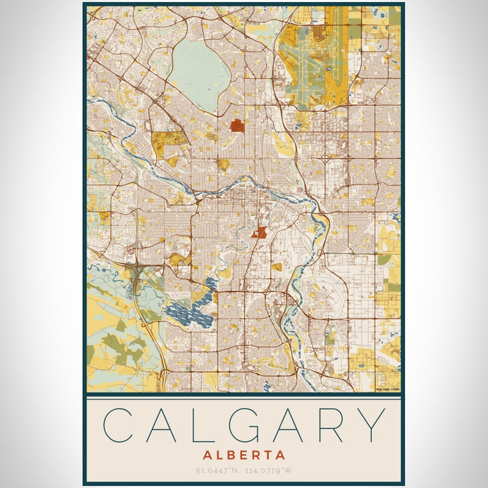 Calgary Alberta Map Print Portrait Orientation in Woodblock Style With Shaded Background