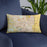 Custom Calgary Alberta Map Throw Pillow in Woodblock on Blue Colored Chair