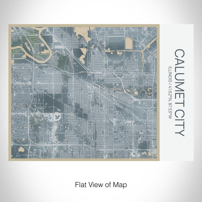 Rendered View of Calumet City Illinois Map on 20oz Stainless Steel Insulated Bottle with Bamboo Top with printed afternoon style map
