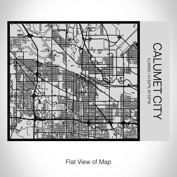 Rendered View of Calumet City Illinois Map on 20oz Stainless Steel Insulated Bottle with Bamboo Top with printed Tactile Lines Map in Black