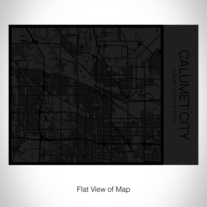 Rendered View of Calumet City Illinois Map on 20oz Stainless Steel Insulated Bottle with Bamboo Top in Matte Black with printed Tactile Lines Map in Black