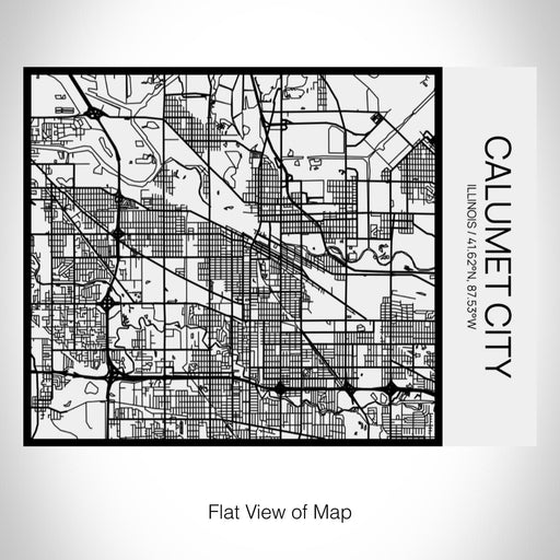 Rendered View of Calumet City Illinois Map on 20oz Stainless Steel Insulated Bottle with Bamboo Top in Matte White with printed Tactile Lines Map in Black