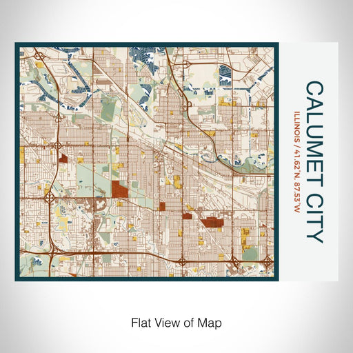 Rendered View of Calumet City Illinois Map on 20oz Stainless Steel Insulated Bottle with Bamboo Top with printed woodblock style map