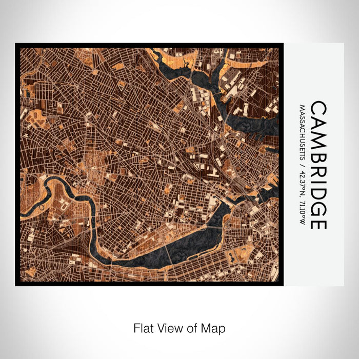 Rendered View of Cambridge Massachusetts Map on 20oz Stainless Steel Insulated Bottle with Bamboo Top with printed ember style map