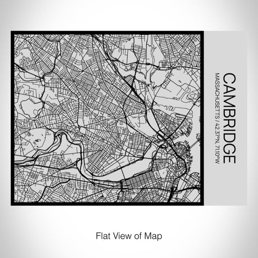 Rendered View of Cambridge Massachusetts Map on 20oz Stainless Steel Insulated Bottle with Bamboo Top with printed Tactile Lines Map in Black