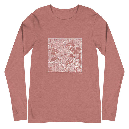 Cambridge Massachusetts  Map Unisex Long-Sleeve T-shirt with City inscription in Heather Mauve