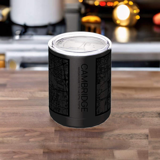 Cambridge Massachusetts Custom City Map Inscription Coordinates on 10oz Stainless Steel Insulated Cup in Matte Black with Sliding Lid