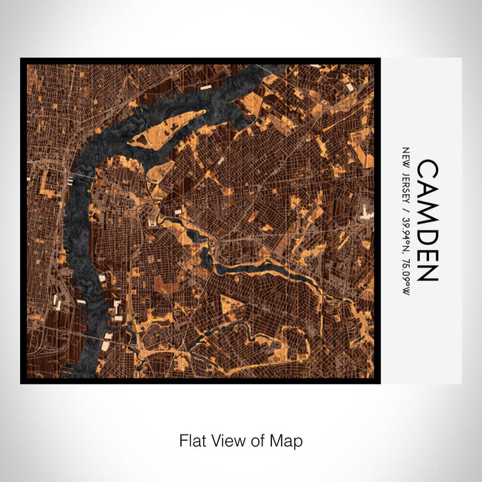 Rendered View of Camden New Jersey Map on 20oz Stainless Steel Insulated Bottle with Bamboo Top with printed ember style map