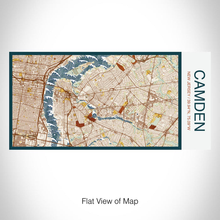 Rendered View of Camden New Jersey Map on 17oz Stainless Steel Insulated Bottle with printed woodblock style map