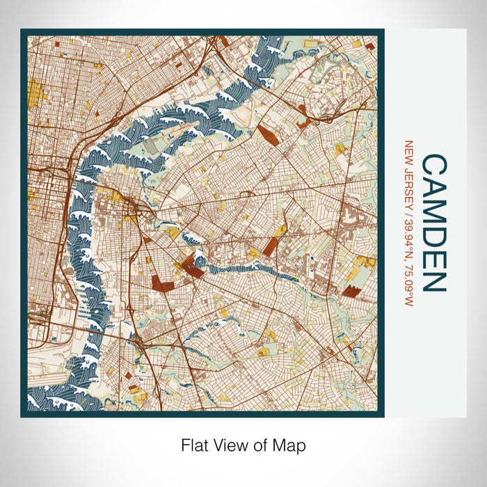Rendered View of Camden New Jersey Map on 17oz Stainless Steel Insulated Tumbler in Woodblock Map Style