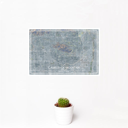 12x18 Camelback Mountain Arizona Map Print Landscape Orientation in Afternoon Style With Small Cactus Plant in White Planter