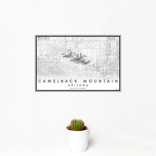12x18 Camelback Mountain Arizona Map Print Landscape Orientation in Classic Style With Small Cactus Plant in White Planter