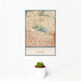12x18 Camelback Mountain Arizona Map Print Portrait Orientation in Woodblock Style With Small Cactus Plant in White Planter