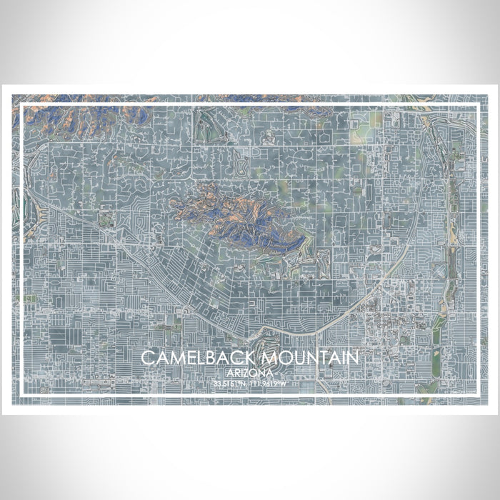 Camelback Mountain Arizona Map Print Landscape Orientation in Afternoon Style With Shaded Background
