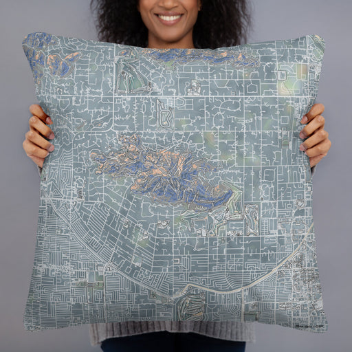 Person holding 22x22 Custom Camelback Mountain Arizona Map Throw Pillow in Afternoon