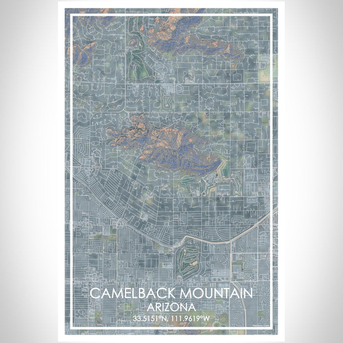 Camelback Mountain Arizona Map Print Portrait Orientation in Afternoon Style With Shaded Background