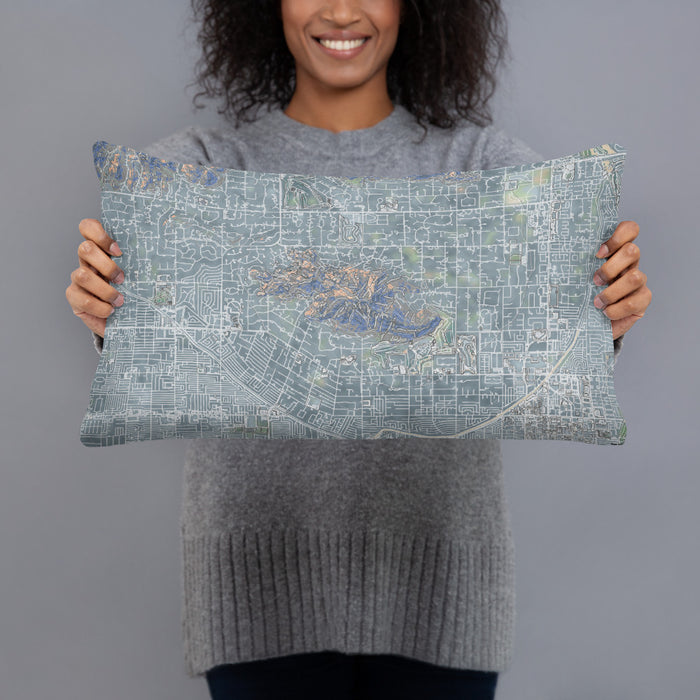 Person holding 20x12 Custom Camelback Mountain Arizona Map Throw Pillow in Afternoon