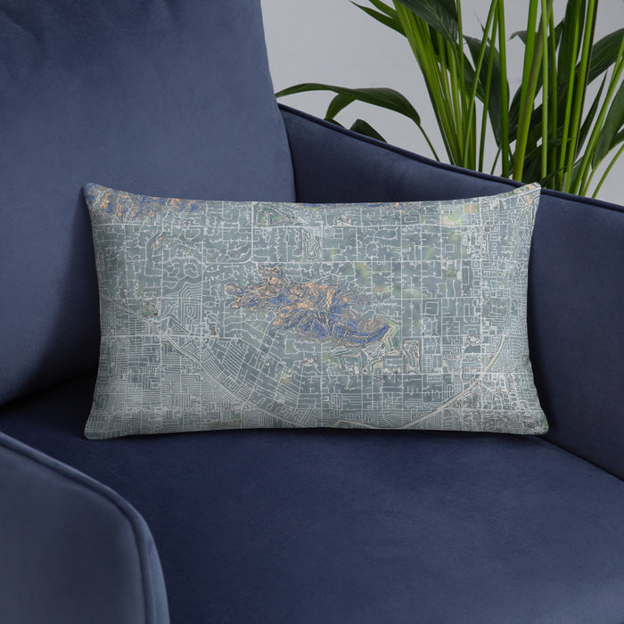 Custom Camelback Mountain Arizona Map Throw Pillow in Afternoon on Blue Colored Chair