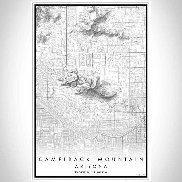 Camelback Mountain Arizona Map Print Portrait Orientation in Classic Style With Shaded Background
