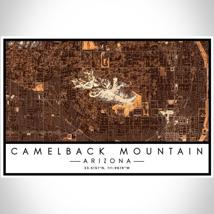 Camelback Mountain Arizona Map Print Landscape Orientation in Ember Style With Shaded Background