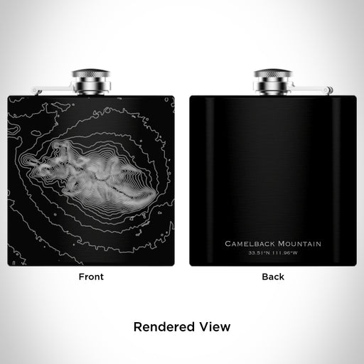 Rendered View of Camelback Mountain Arizona Map Engraving on 6oz Stainless Steel Flask in Black