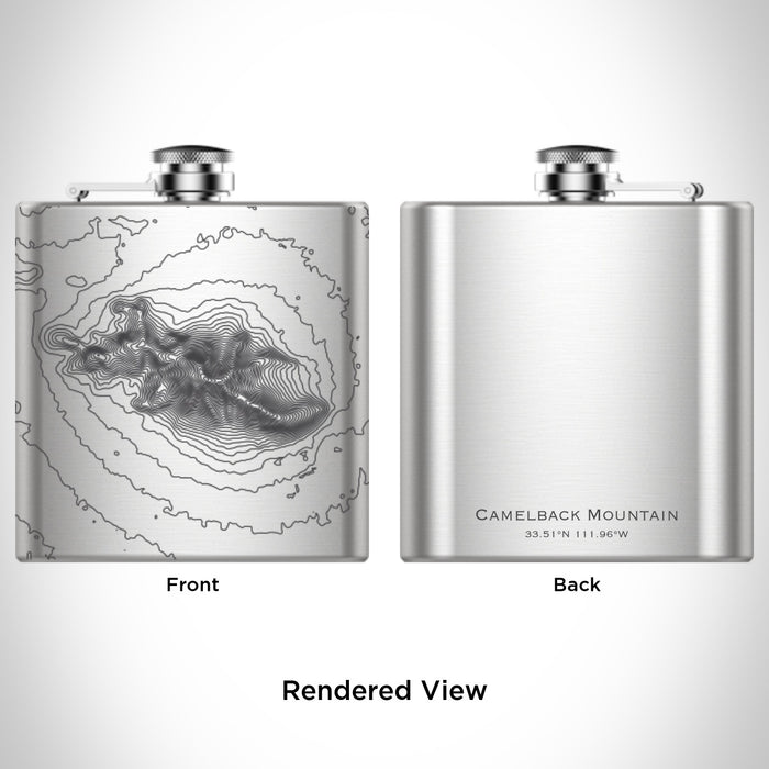 Rendered View of Camelback Mountain Arizona Map Engraving on 6oz Stainless Steel Flask