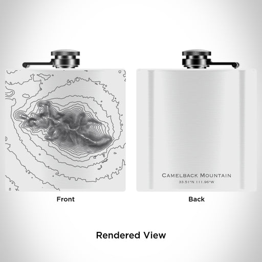 Rendered View of Camelback Mountain Arizona Map Engraving on 6oz Stainless Steel Flask in White