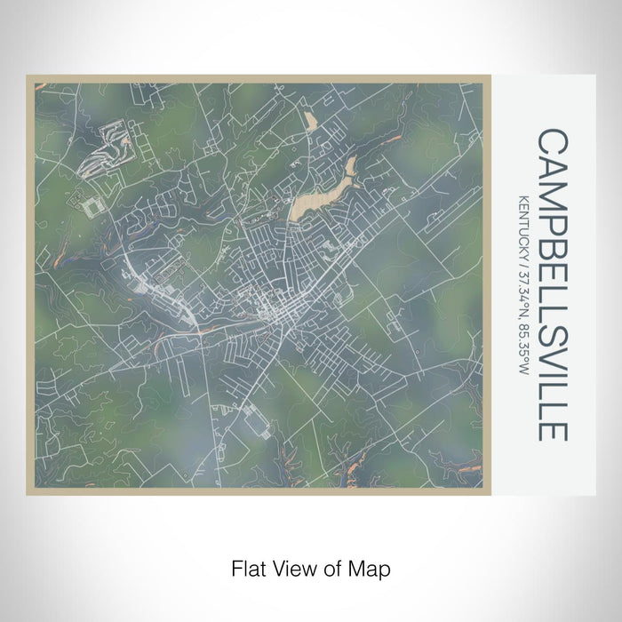 Rendered View of Campbellsville Kentucky Map on 20oz Stainless Steel Insulated Bottle with Bamboo Top with printed afternoon style map
